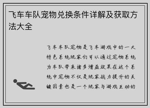 飞车车队宠物兑换条件详解及获取方法大全